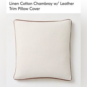 Pair of West Elm Linen Cotton Chambray w/ Leather Trim throw pillow covers